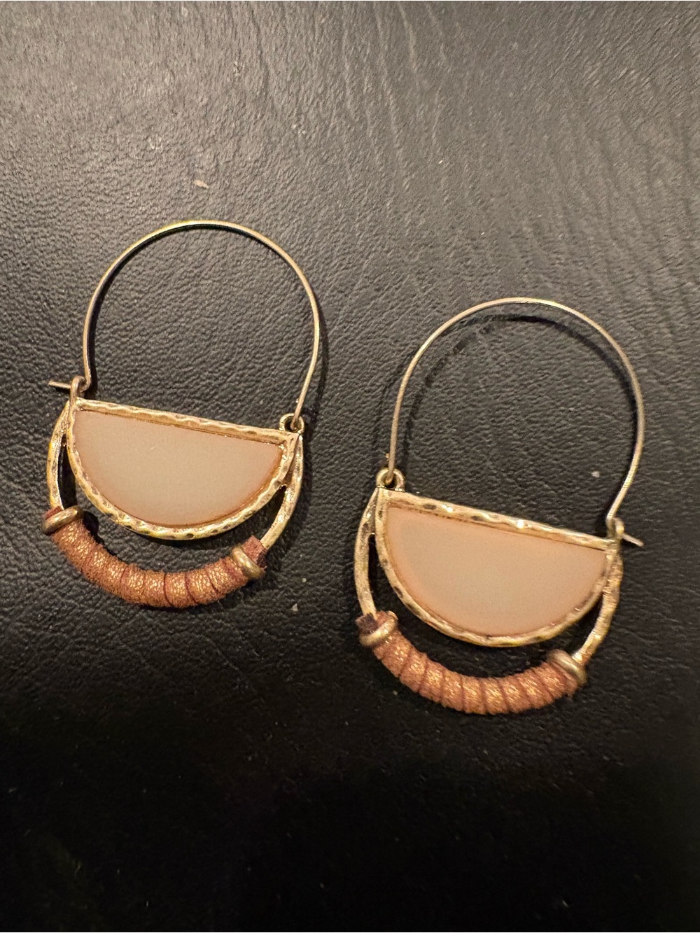Gold-Tone Pink Half-Moon Hoop Earrings